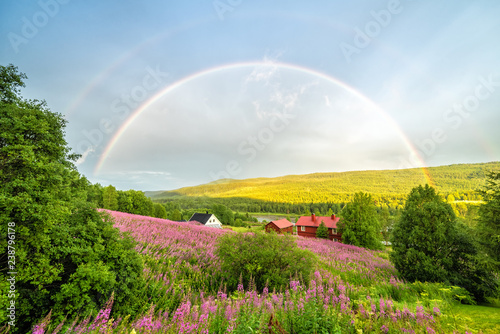 Beautiful summer rainbow in Swedish mountains