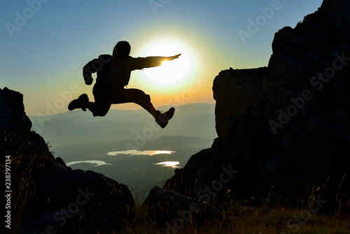 Photos peak mountains, target success, tenacious people and creative energetic jump