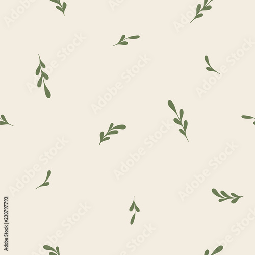 Green leaves on white background floral seamless vector pattern