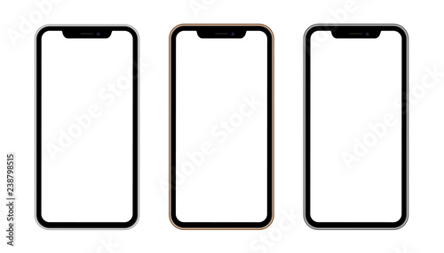 Silver, gold and black phone concept with blank screen isolated on isolated background. Vector quality illustration