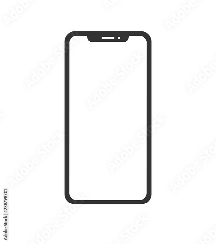 Black phone concept in minimalistic flat style, isolated with blank screen. Vector illustration.