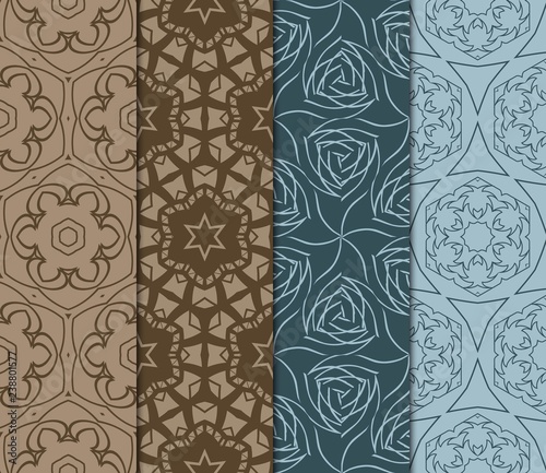 Set Of Floral Pattern. Seamless Ornament. Arabesque. Vector Illustration. Purple Color. For Design, Invitation Wedding, Valentine's, Background, Wallpaper