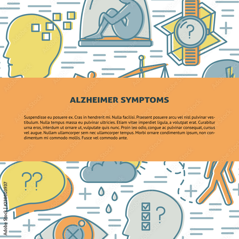 Alzheimers disease concept banner template in line style