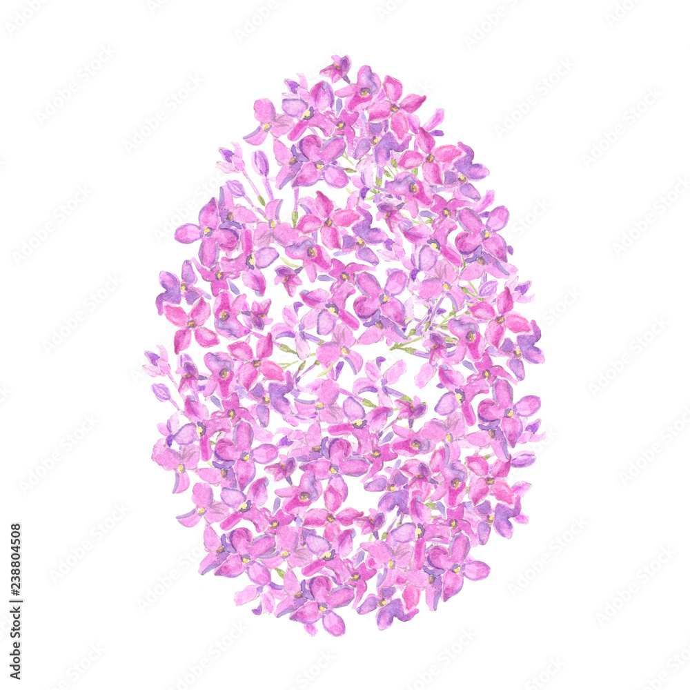 Watercolor pink syringa Easter egg design. May be used for Easter textile decoration print, invitation card, spring decor, wrapping paper and window decoration. Watercolor pink syringa Easter egg design. May be used for Easter textile decoration print, invitation card, spring decor, wrapping paper and window decoration.