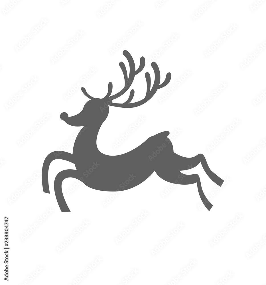 Reindeer runs or fly silhouette christmas icon vector flat vector illustration isolated on white Reindeer runs or fly silhouette christmas icon vector flat vector illustration isolated on white