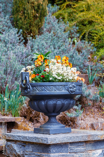 Flower vase in garden