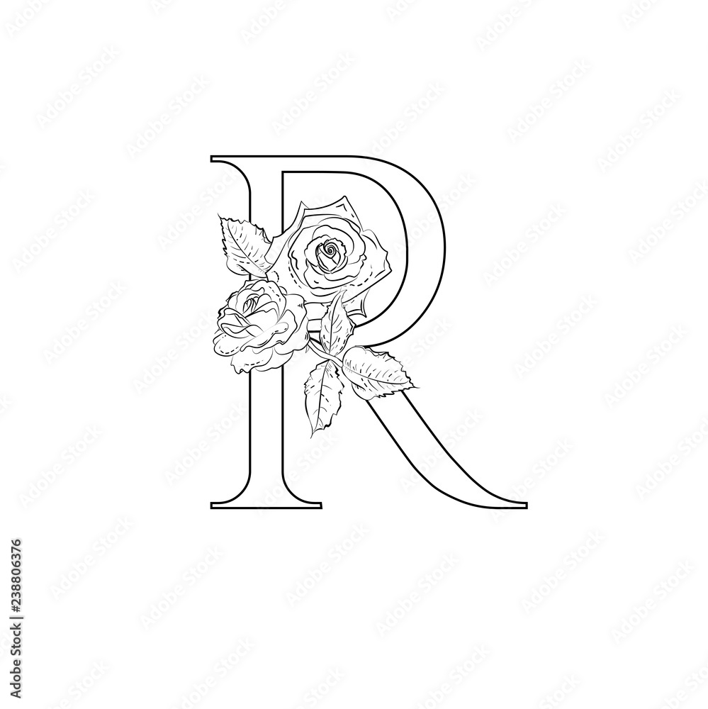 Vector floral uppercase letter. Uppercase Letter R with Flowers. Floral ...