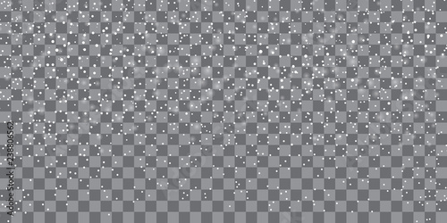 Falling snowflakes on a transparent background. Snow pattern. Vector illustration. Winter snowing sky. Eps 10.
