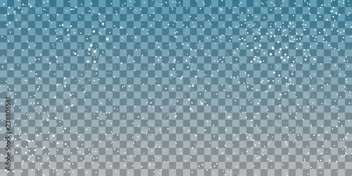 Falling snowflakes on a transparent background. Snow pattern. Vector illustration. Winter snowing sky. Eps 10.