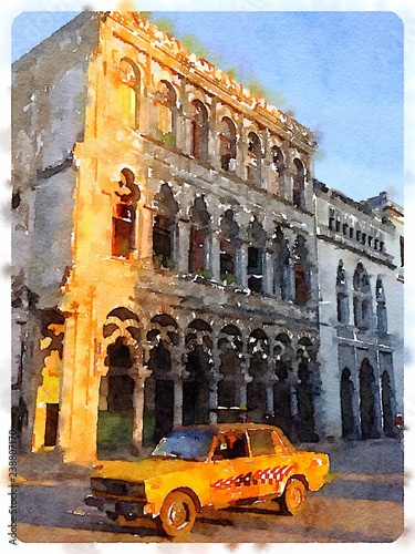 Yellow car in Havana in Cuba