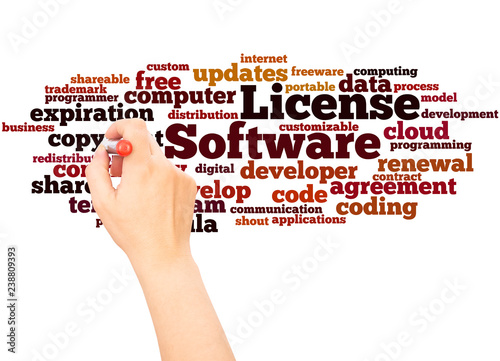 Software License word cloud hand writing concept photo