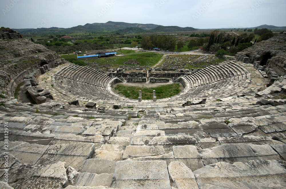 View from the top stairs of Miletus ancient theater ruins