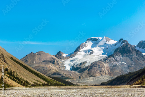 A snow cape mountain in Banff National Park in a blue sky day in Canada
