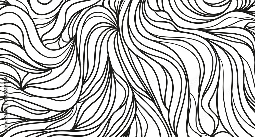 Fototapeta Chaos waved wallpaper. Chaotic pattern. Tangled texture with lines. Background with stripes and waves. Print for banners, posters, flyers and textiles. Black and white illustration for design