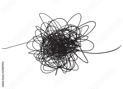 Chaos. Abstract tangled texture. Random chaotic lines. Hand drawn dinamic scrawls. Black and white illustration. Background with lines. Universal pattern. Art creation