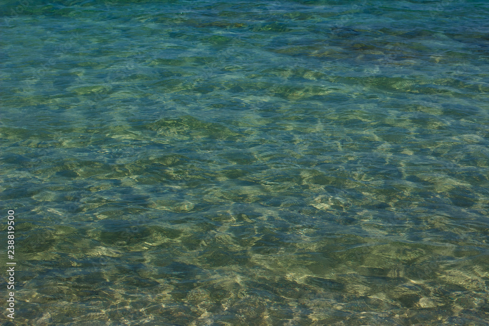 sea transparent water surface background wallpaper pattern with view on bottom 