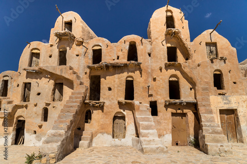 Granaries (grain stores) of a berber fortified village, known as  ksar.  Ksar Ouled Soltane, Tunisia photo