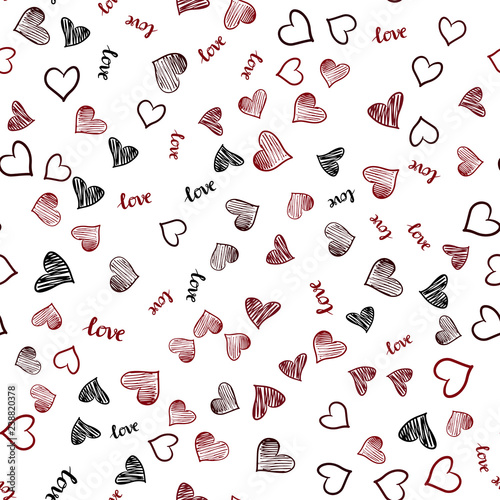 Dark Red vector seamless template with text LOVE YOU, hearts.