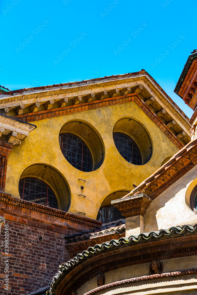 Obraz premium Elements of architecture of the Catholic Santa Maria Presso San Satiro in Milan. Italy. 