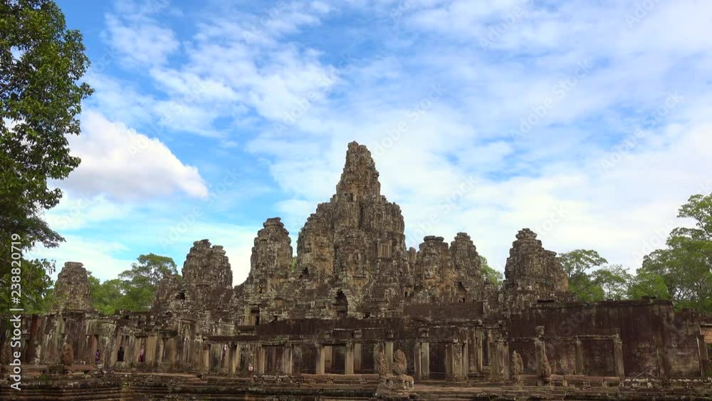 Faces of Bayon temple in Angkor Thom, Siemreap, Cambodia. The Bayon Temple (Prasat Bayon ) is a richly decorated Khmer temple at Angkor , ancient architecture in Cambodia Faces of Bayon temple in Angkor Thom, Siemreap, Cambodia. The Bayon Temple (Prasat Bayon ) is a richly decorated Khmer temple at Angkor , ancient architecture in Cambodia