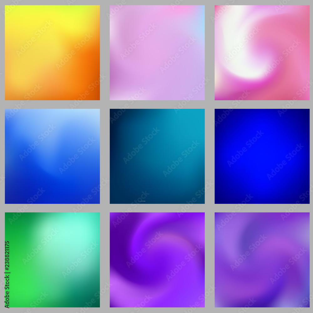 Set of abstract colorful blurred gradient mesh vector background. Element for your website, presentation, app and other. All elements are easily editable. Modern, trend colors
