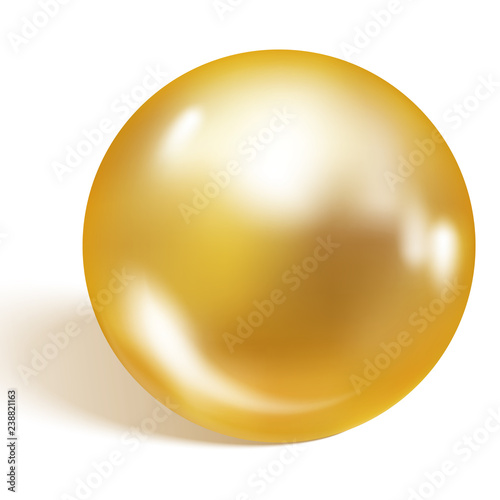 Single gold pearl isolated on white background. Gold pearl. Vector illustration