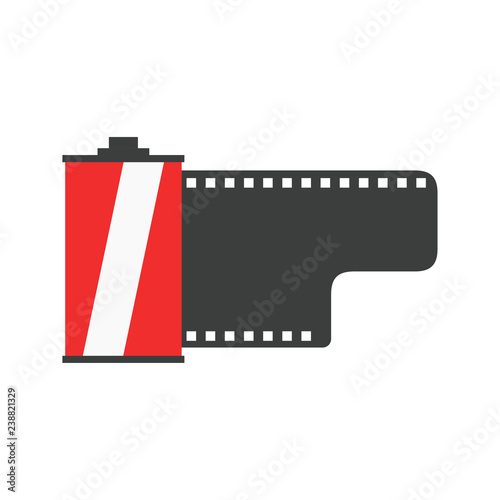 Photographic film icon, red roll. Vector illustration. EPS 10.