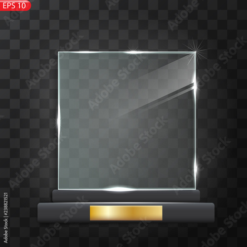 Glass Trophy Award. First place Prize plaque. 