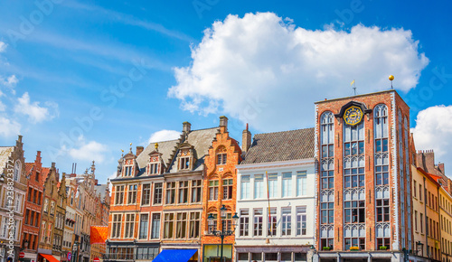 Beautiful Market Square (Markt) in Bruges, Belgium.