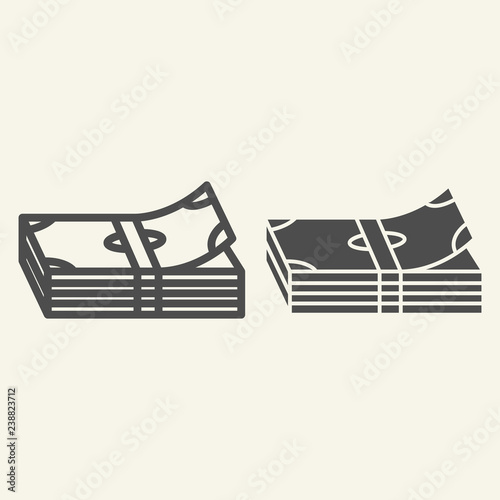 Money stack line and glyph icon. Banknotes vector illustration isolated on white. Bundle of notes outline style design, designed for web and app. Eps 10.