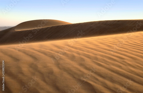 Desert sand dune snakes towards horizon.