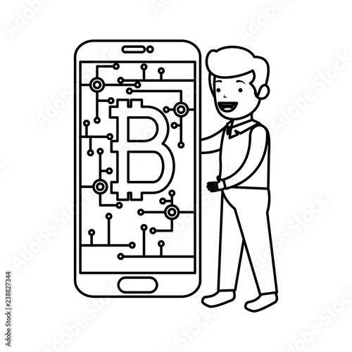 business person using smartphone with bitcoin