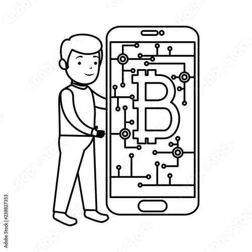 business person using smartphone with bitcoin