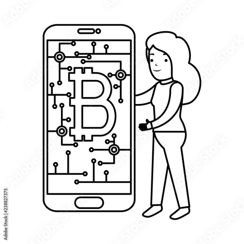 business person using smartphone with bitcoin