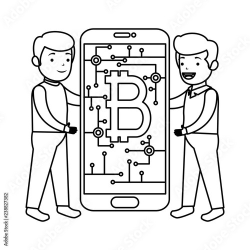 business person using smartphone with bitcoin