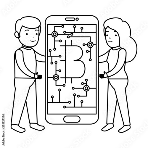 business person using smartphone with bitcoin