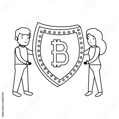 business person lifting shield with bitcoin