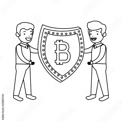 business person lifting shield with bitcoin