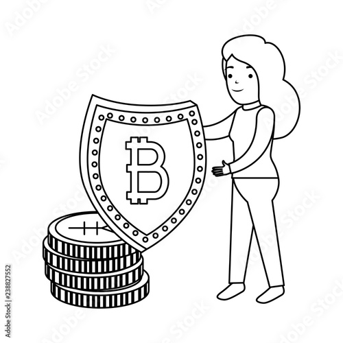 business person lifting shield with bitcoin