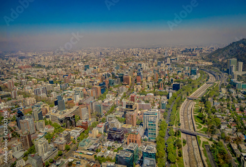Beautiful landscape view of Santiago of Chile from Costanera Center in Chile