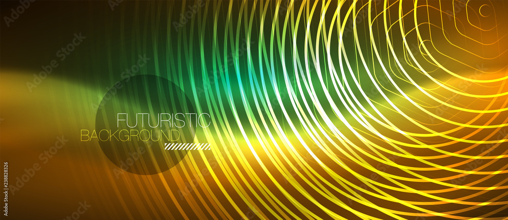 Neon glowing wave, magic energy and light motion background. Vector wallpaper template Neon glowing wave, magic energy and light motion background. Vector wallpaper template
