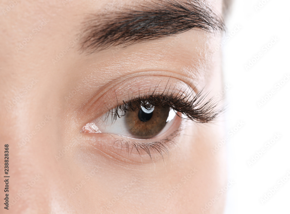 Fototapeta premium Young woman with beautiful eyelashes, closeup view