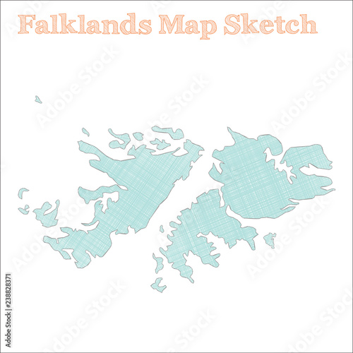 Falklands map. Hand-drawn country. Fine sketchy Falklands map with regions. Vector illustration. photo