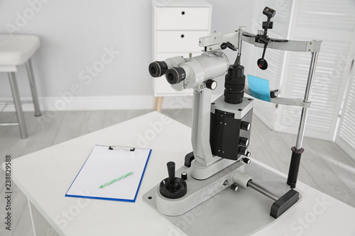 Ophthalmic slit lamp at children's doctor office photo