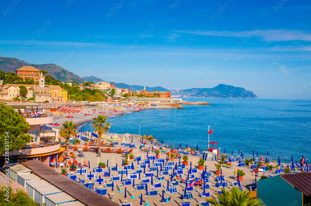 Panoramic view  of Genoa beach in a beautiful summer day, Liguria, Italy