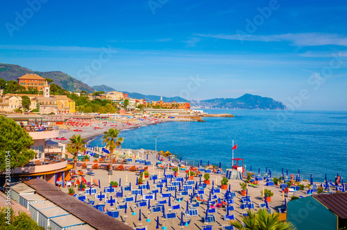 Fototapeta Naklejka Na Ścianę i Meble -  Panoramic view  of Genoa beach in a beautiful summer day, Liguria, Italy