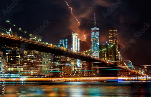 Brooklyn Bridge and Dramatic sky and lightning