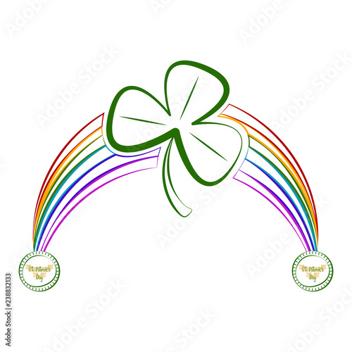 Sketch of a rainbow with a clover an saint patrick day labels. Vector illustration design