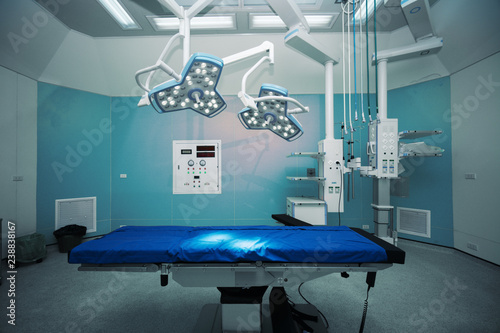 background of hospital empty operation room with surgery bed and surgery light