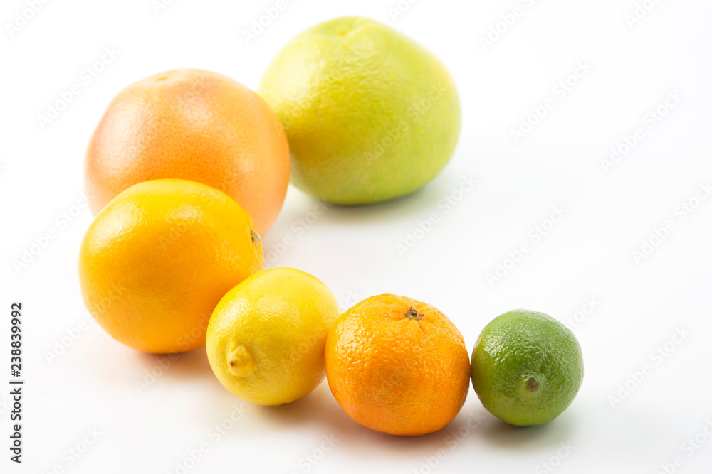 different citrus fruits on white background different citrus fruits on white background